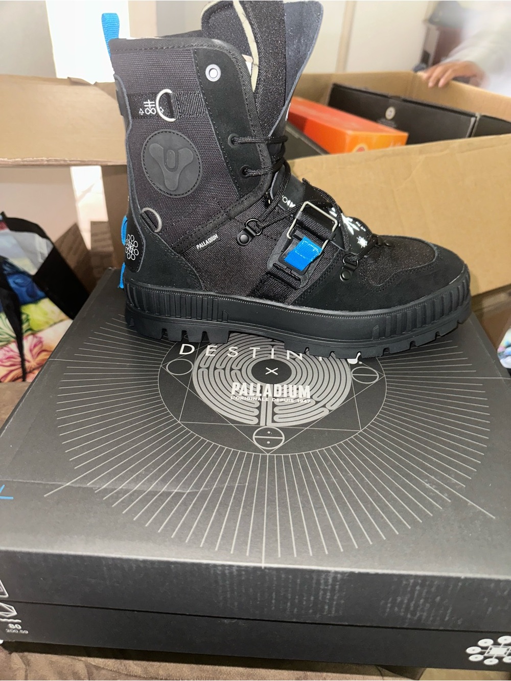 Palladium Black Tactical Boot with Blue Accents